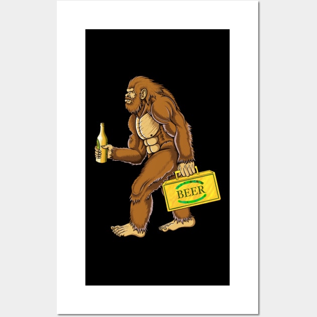 Bigfoot drinking beer Wall Art by Artardishop